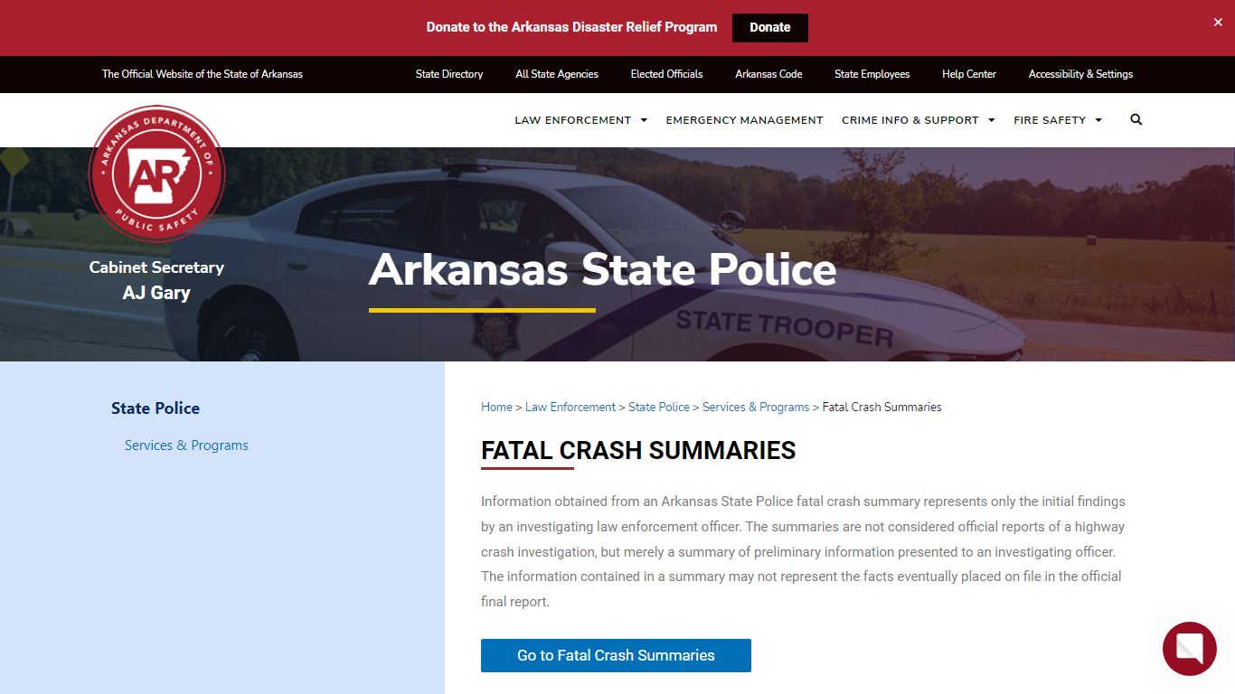 Fatal Crash Summaries - Arkansas Department of Public Safety